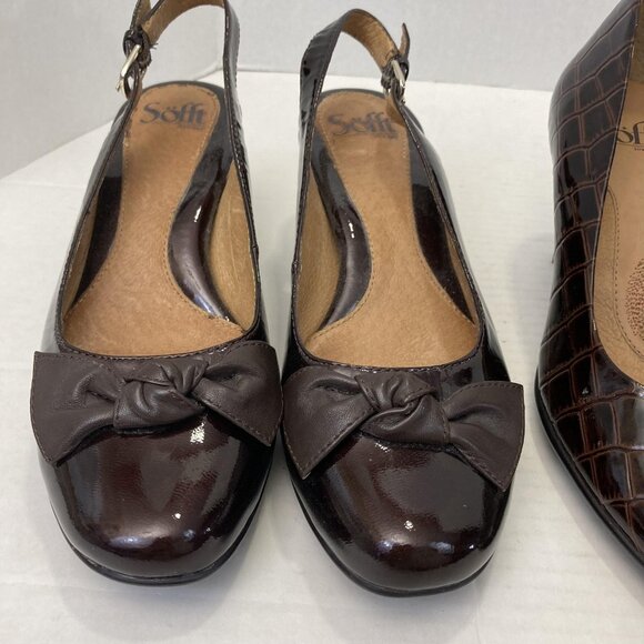 Lot of 3 Sofft Heels Shoes Womens 7 Black Brown Patent Slingback Leather Pumps - Picture 7 of 16